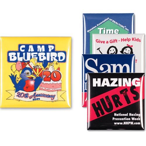 Safety Pin Back Logo Button - 2" - Square