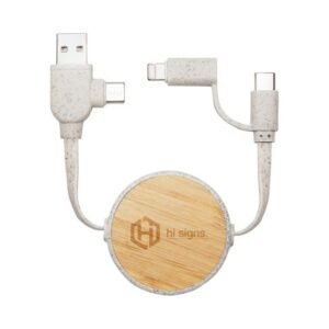 Custom Bamboo Retractable Duo Charging Cable