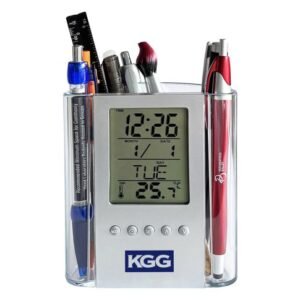 Custom Pen Cup w/ Clock & Thermometer