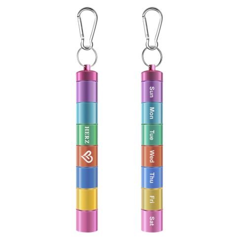Custom Colorful 7-Day Aluminum Pill Box w/ Carabiner