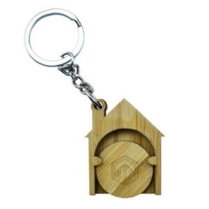 Custom Bamboo House Shaped Shopping Trolley Coin Keyring