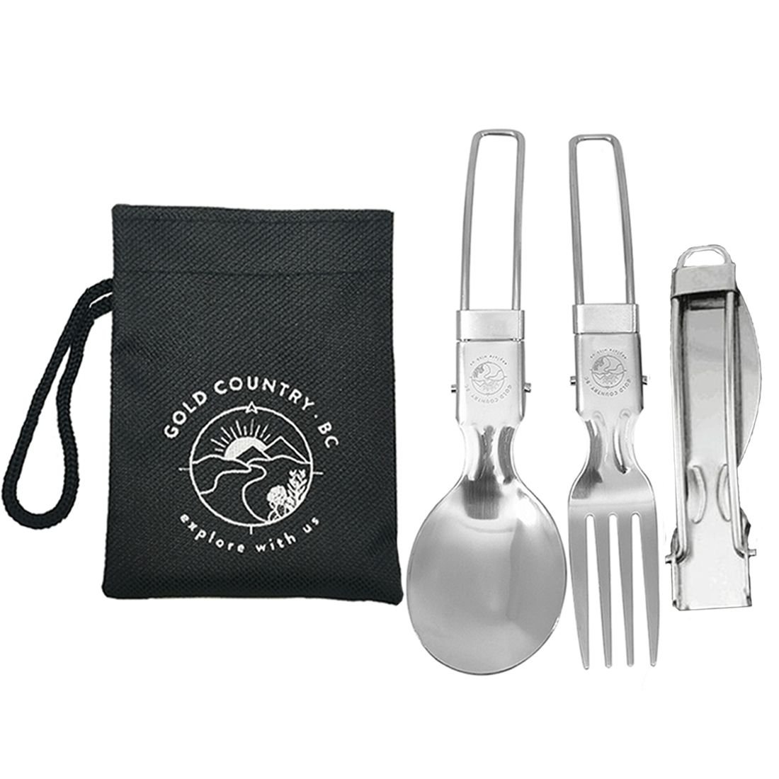 Custom Portable Travel Foldable Cutlery Set w/ Pouch - 5.9''