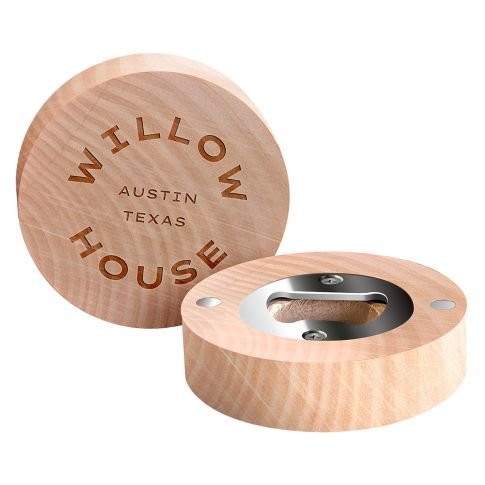 Custom Wooden Bottle Opener w/ Refrigerator Magnet