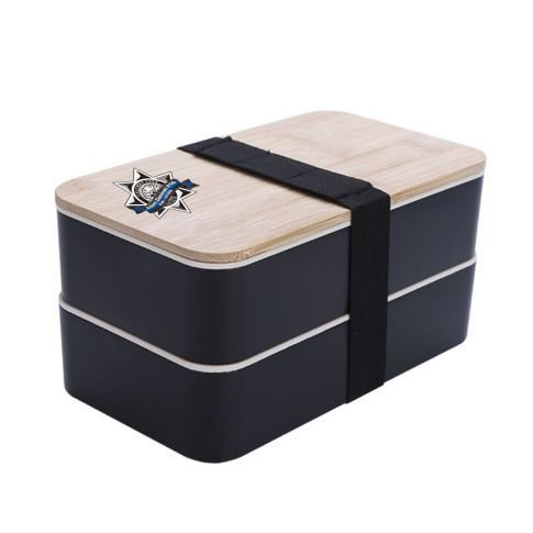 Custom Double-decked Bamboo Cover Lunch Box w/ Utensils