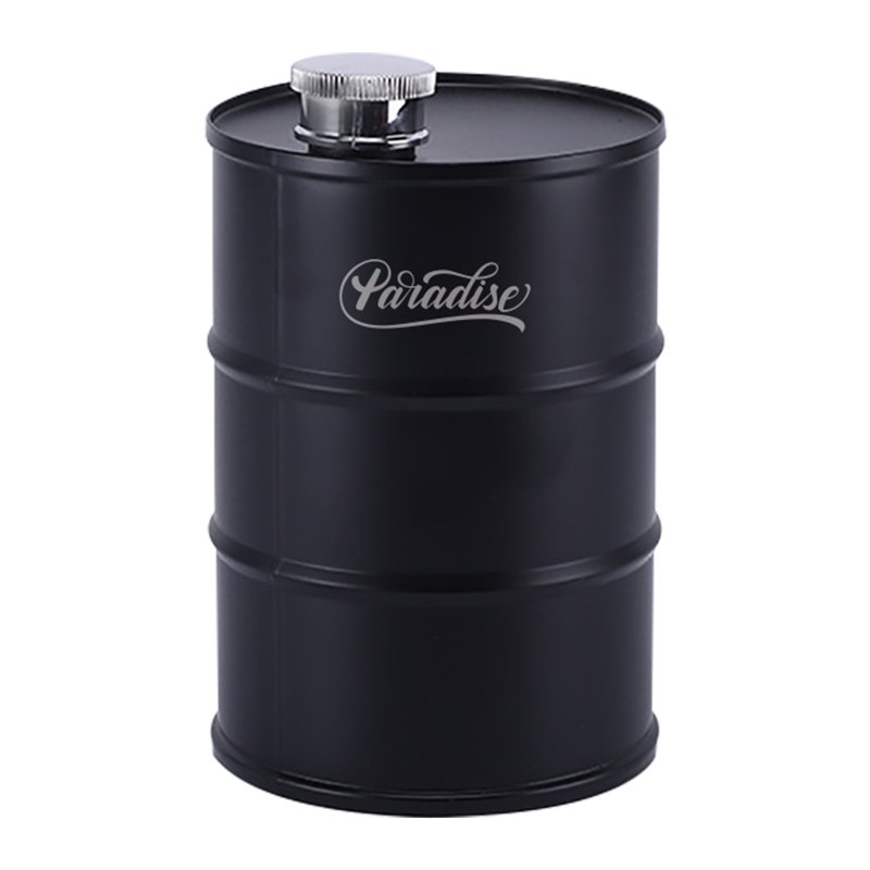 Custom Oil Drum Shaped Hip Flask - 25 oz.