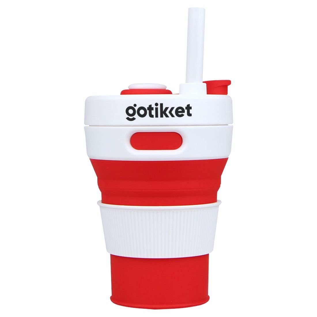 Custom Silicone Collapsible Travel Cup w/ Straw - 15 oz.