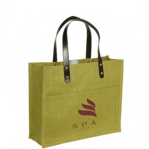 Jute Custom Tote Bag - 13.5"w x 11.38"h x 4.5"d