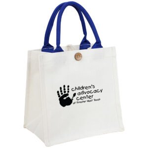 Custom Laminated Canvas Tote Bag w/ Colored Handles - 10"w x 10"h x 6.7"d