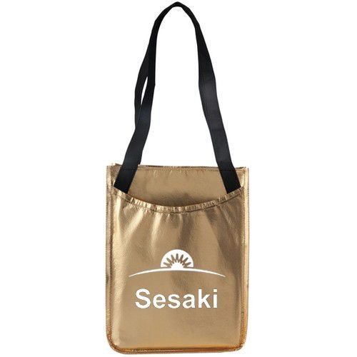 Metallic Non Woven Custom Tote Bag - 9"w x 12"h x 4.5"d
