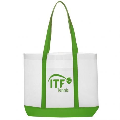 Custom Non-Woven Boat-Style Promo Tote w/ Colored Trim - 18"w x 14"h x 3.75"d