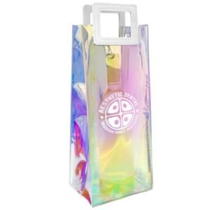 Custom Holographic Wine Bags w/ PU Handles - 6"w x 15"h x 4"d