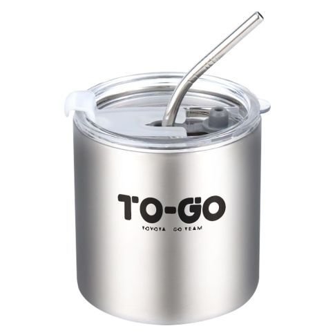 Custom Stainless Steel Travel Coffee Cup w/ Straw - 12 oz.