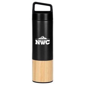 Custom Bamboo Wrapped Insulated Water Bottle w/ Handle - 18 oz.