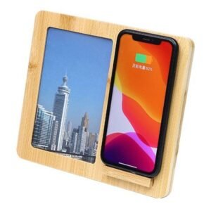 Custom Bamboo Wireless Charger w/ Photo Frame - 15W